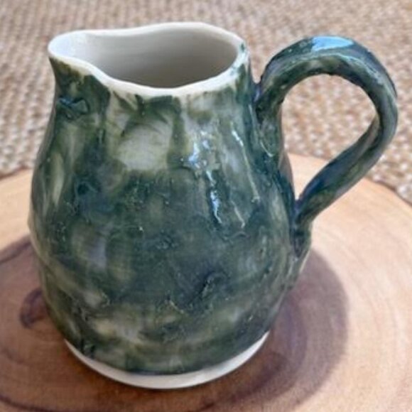 Source Unknown Other - Signed Pottery Small Green Textured Pitcher Vase handmade